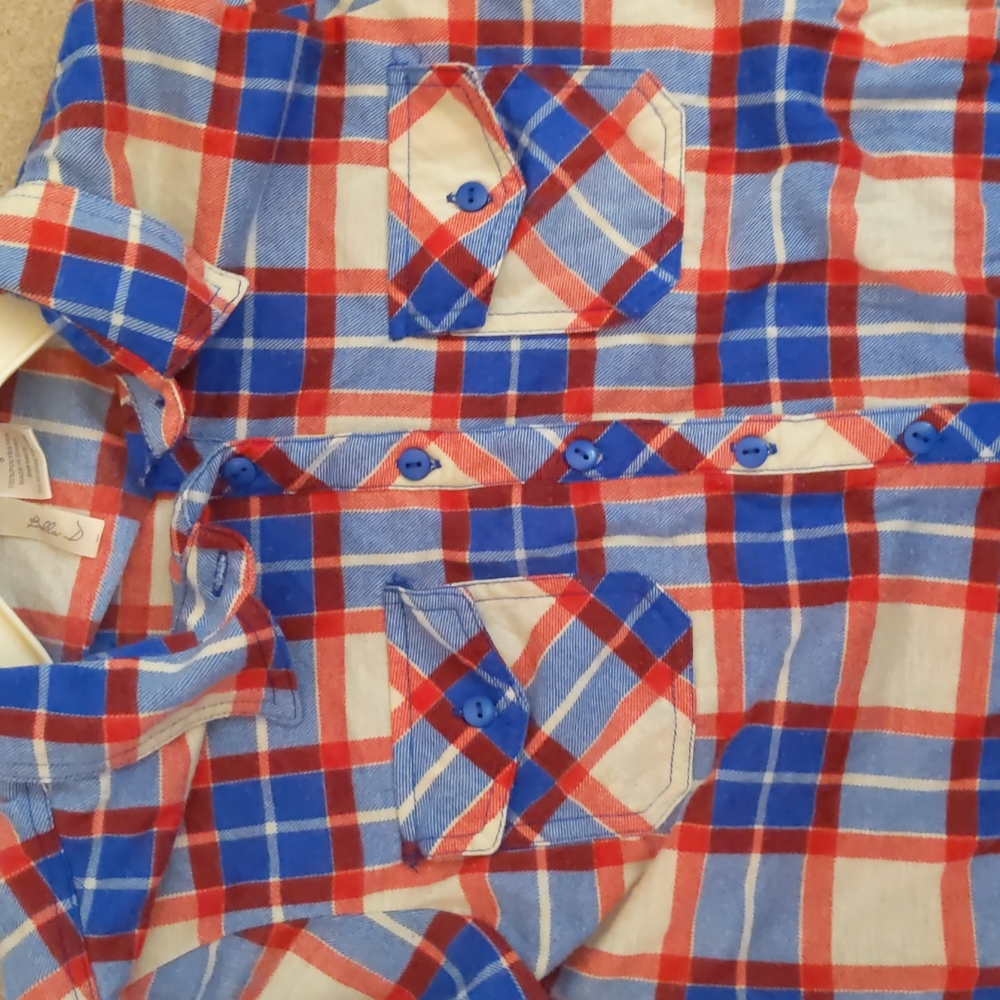 Bella D Button Up Plaid Women's Shirt Sz S Blue/White/Red